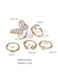 Gold Colour Plated Butterfly &amp; Moon Crystal Ring Set 5 Pcs