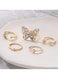 Gold Colour Plated Butterfly &amp; Moon Crystal Ring Set 5 Pcs