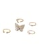 Gold Colour Plated Butterfly &amp; Moon Crystal Ring Set 5 Pcs
