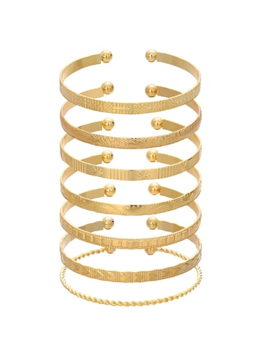 Gold-Tone Open Cuff Bangle Bracelet Set 7-Piece Minimalist Design