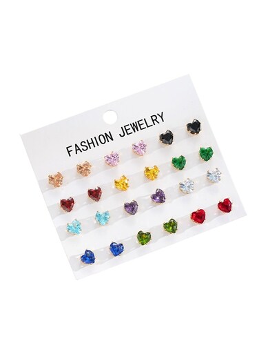 Heart-Shaped Zircon Stud Earrings Set