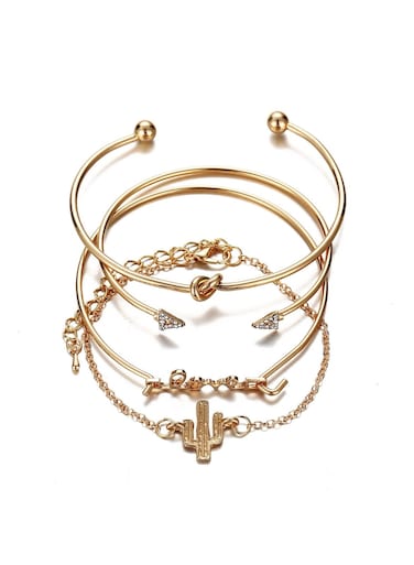 Trendy 4-Piece Minimalist Bracelet Set Gold Plated Alloy &amp; Crystal