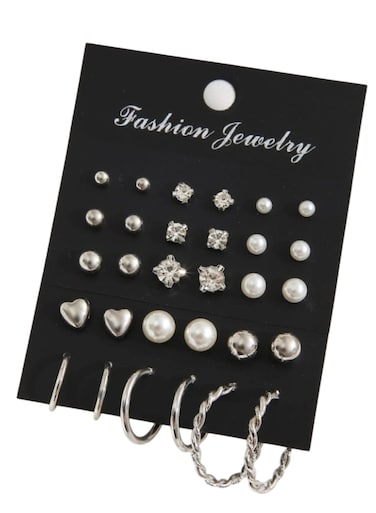 15-Piece Silver Stud &amp; Hoop Earrings Set
