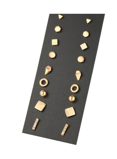 9-Piece Minimalist Gold Colour Stud Earrings Set Geometric &amp; Elegant Designs