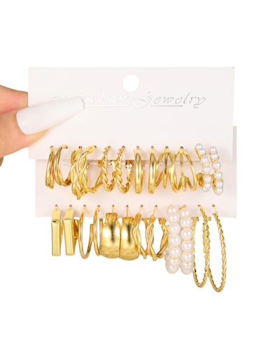 Elegant 12 Pcs Gold Colour Hoop &amp; Pearl Earring set