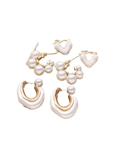 Elegant Alloy &amp; Resin Earrings Set 3 Pairs with Pearl Embellishments