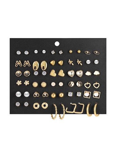 30 Pairs Gold Colour Tone Alloy, Crystal &amp; Pearl Earrings Set for Women
