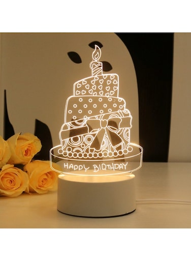 Happy Birthday Cake 3D LED Lamp White