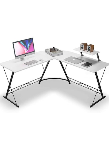 L-Shaped Corner Office Computer Table - Modern White Design