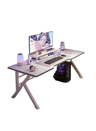 Warm White Desk with Thickened Desktop and K-Shaped Steel Frame 100CM
