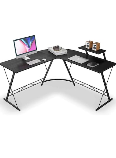 L-Shaped Corner Office Computer Table - Modern Black Design
