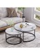 Round Coffee Table with Marble Pattern Top &amp; Adjustable Non-Slip Feet &ndash; Industrial Side Table (White + Black, 27.6 in)
