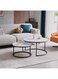 Round Coffee Table with Marble Pattern Top &amp; Adjustable Non-Slip Feet &ndash; Industrial Side Table (White + Black, 27.6 in)
