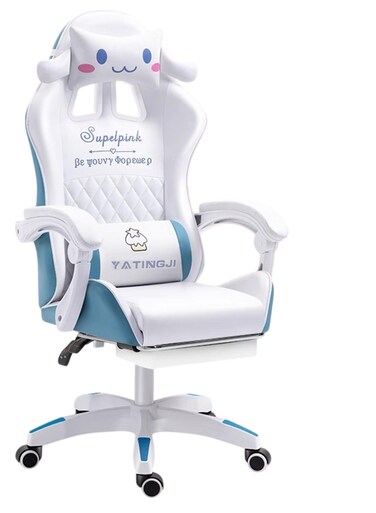 White &amp; Blue Cartoon Gaming Chair with Footrest Ergonomic Comfort for Study &amp; Gaming