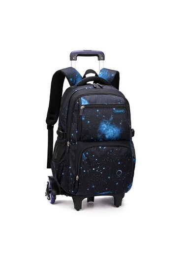 Black &amp; Blue Star Trolley School Backpack Six Wheels with Telescopic Handle
