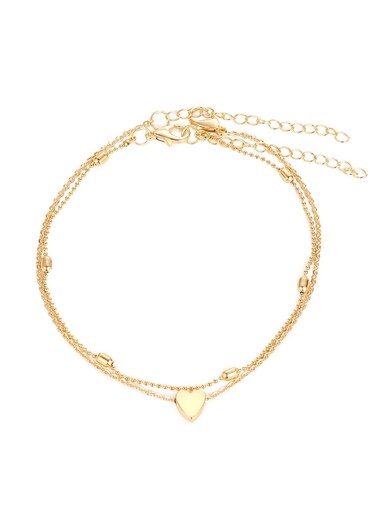 Double-Layer Love Heart Anklet Elegant Gold Alloy Multi-Layer Anklet