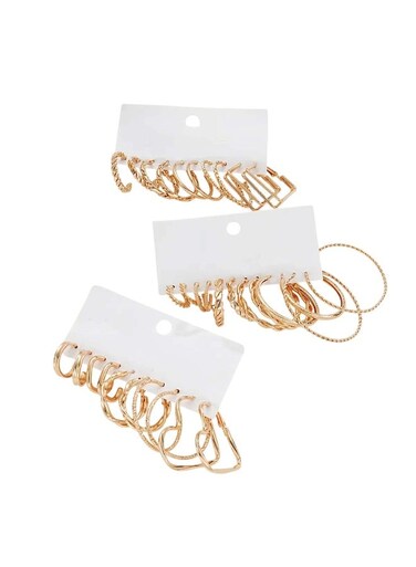 17 Pcs Gold Color Hoop &amp; Cuff Earrings Set for Women