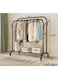 Double Rail Metal Clothes Rack with Storage Shelf &ndash; 110 &times; 57 &times; 150 cm (Black)