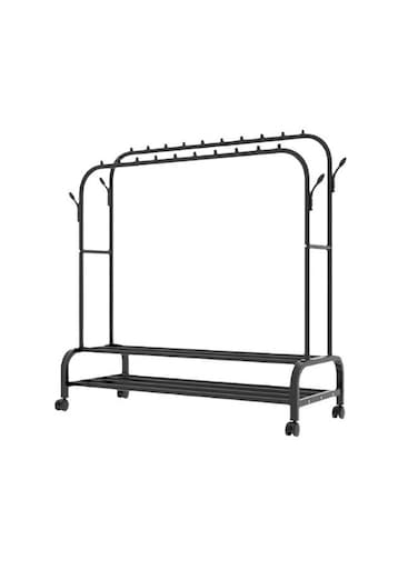 Double Rail Metal Clothes Rack with Storage Shelf &ndash; 110 &times; 57 &times; 150 cm (Black)