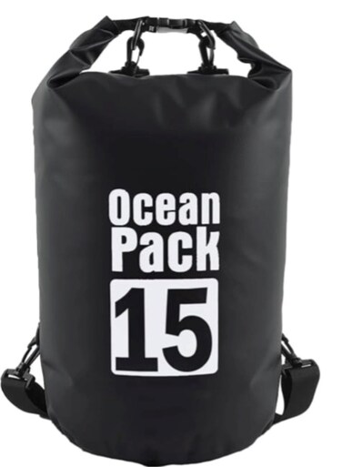 15L Black Double-Strap Waterproof Outdoor Sport PVC Bag