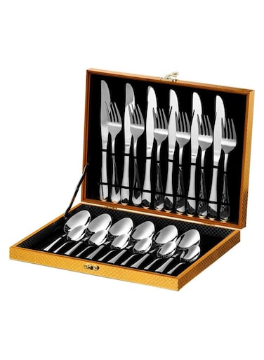24 Pcs Stainless Steel Cutlery Spoon Fork and Knives Luxury Set Silver
