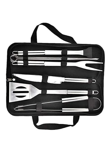 9-Piece Stainless Steel BBQ Accessories Set with Storage Bag Black