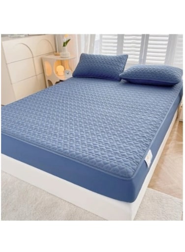 Waterproof Fitted Bedding Topper Set 150 x 200 cm - Blue Protect Your Mattress and Pillows Includes 2 Pillowcases