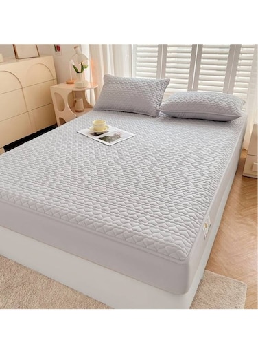 Waterproof Fitted Bedding Topper Set 200 x 220 cm - Light Grey Protect Your Mattress and Pillows Includes 2 Pillowcases