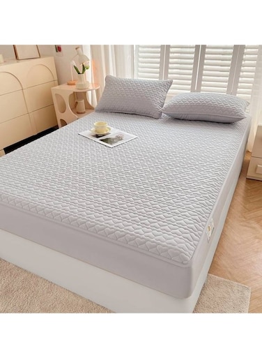 Waterproof Fitted Bedding Topper Set 150 x 200 cm - Light Grey Protect Your Mattress and Pillows Includes 2 Pillowcases