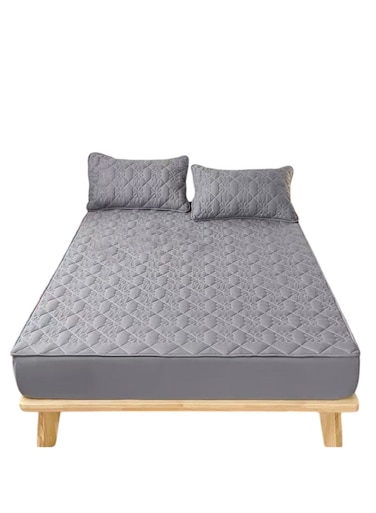 Waterproof Fitted Bedding Topper Set 150 x 200 cm - Dark Grey Protect Your Mattress and Pillows Includes 2 Pillowcases