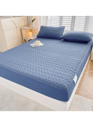 Waterproof Fitted Bedding Topper Set 180 x 200 cm - Blue Protect Your Mattress and Pillows Includes 2 Pillowcases