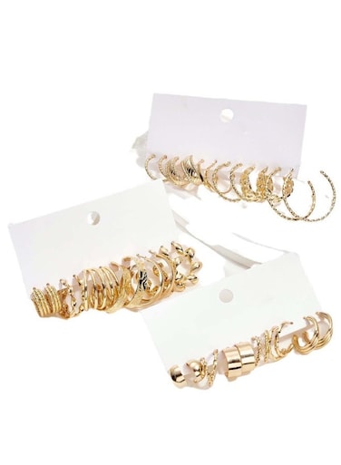 18-Pair Gold Colour Tone Hoop Earrings Set Assorted Sizes &amp; Designs