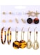 9-Pair Gold Color Earring Set for Women Alloy &amp; Resin