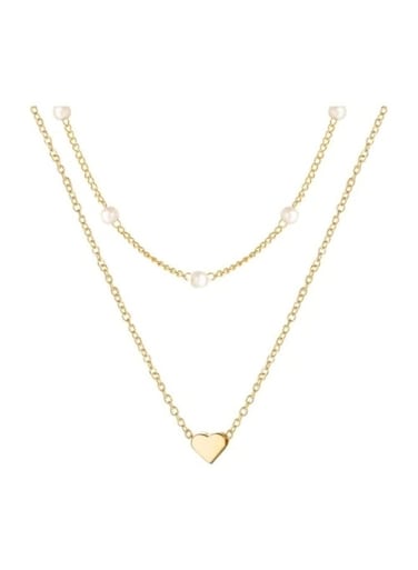 Elegant Double Layer Gold Necklace with Pearls &amp; Heart Pendant Alloy Jewelry for Women