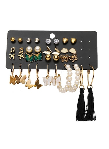 Butterfly &amp; Pearl Multi-Design Fashion Earring Set (17 Pairs)