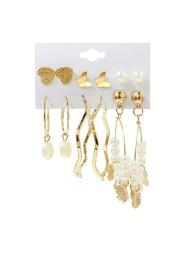 Golden Heart, Butterfly &amp; Pearl Assortment Earring Set (6 Pairs)