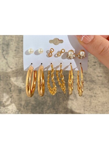 Golden Glam Hoop &amp; Stud Earring Set (6 Pairs)