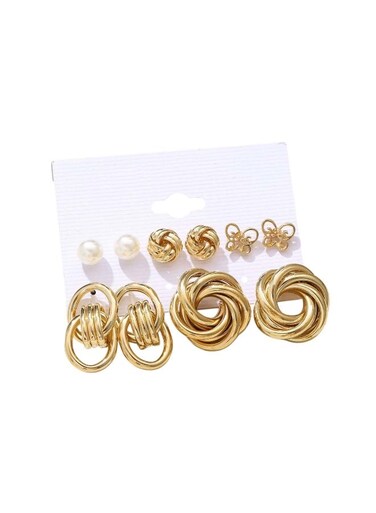 Gold Knot &amp; Pearl Design Earring Set &ndash; 5 Pairs