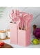 Kitchen Set: 19-Piece Pink Silicone Utensils with Knife, Cutting Board, and Gadgets
