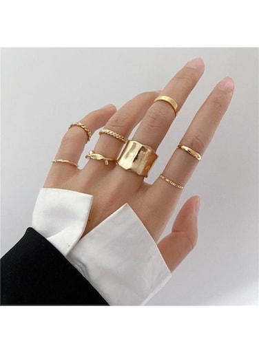 Minimalist Gold Color 8-Pcs Women&rsquo;s Fashion Ring Set