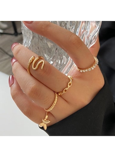 Elegant Gold Color Fashion Ring Set for Women (5 Pcs)