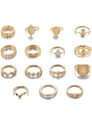 15-Piece Gold Color Vintage &amp; Boho Ring Set for Women Mixed Designs