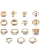 15-Piece Gold Color Vintage &amp; Boho Ring Set for Women Mixed Designs