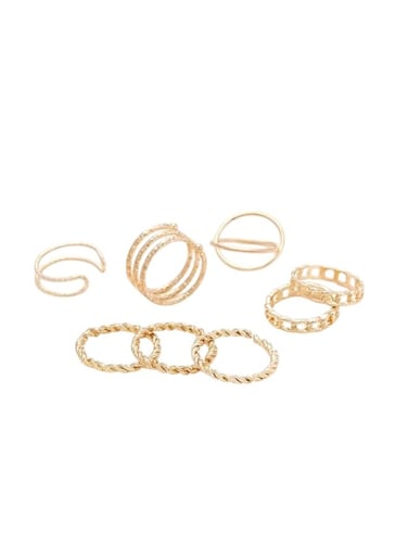 8-Piece Gold Color Fashion Ring Set for Women Mixed Designs