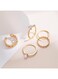 Elegant Gold Color Women&rsquo;s Ring Set 6pcs Butterfly &amp; Pearl Mix Fashion Rings