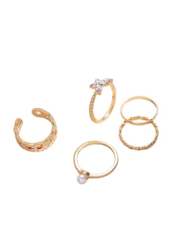 Elegant Gold Color Women&rsquo;s Ring Set 6pcs Butterfly &amp; Pearl Mix Fashion Rings