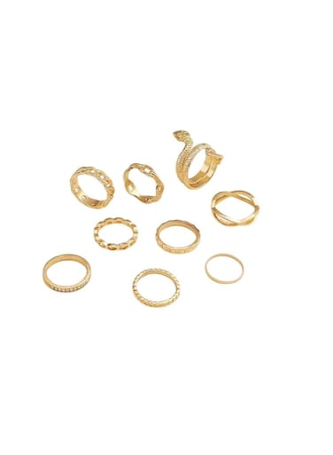 Trendy Gold Color Women&rsquo;s Ring Set 9pcs Snake &amp; Chain Style Fashion Rings