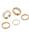 Elegant Gold Plated Pearl &amp; Chain Ring Set 5 Pcs