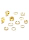 12-Piece Gold Color Adjustable Ring Set for Women &ndash; Heart, Star &amp; Minimalist Designs
