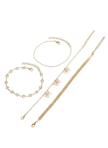 4-Piece Gold Color Butterfly &amp; Layered Chain Anklet Set for Women